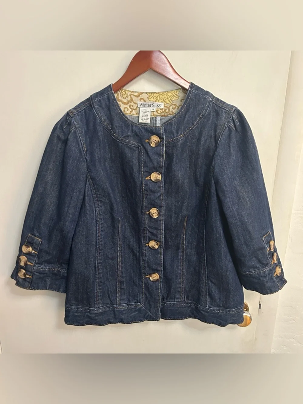 Mod Retro Denim Jacket 3/4 Sleeve Womens 14 Interview Outfit Business Casual - Picture 10 of 11